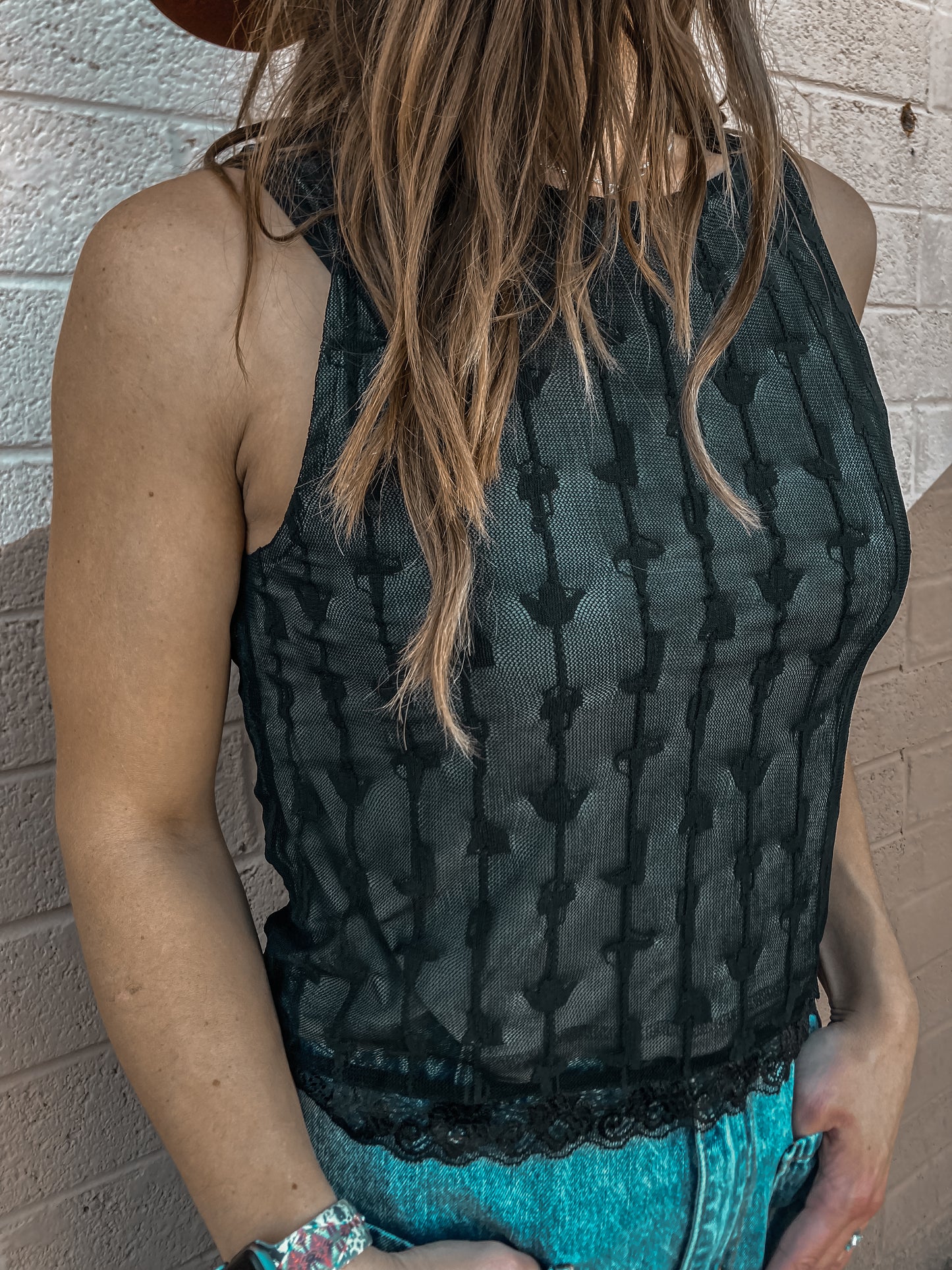 Cowgirl Dreamin’ Western Mesh Top - Midnight