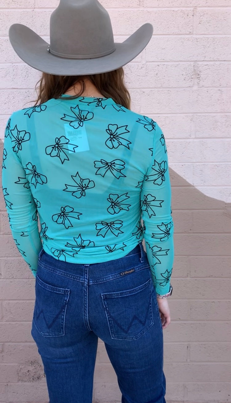 Turquoise Darlin’ Longsleeve Mesh Top