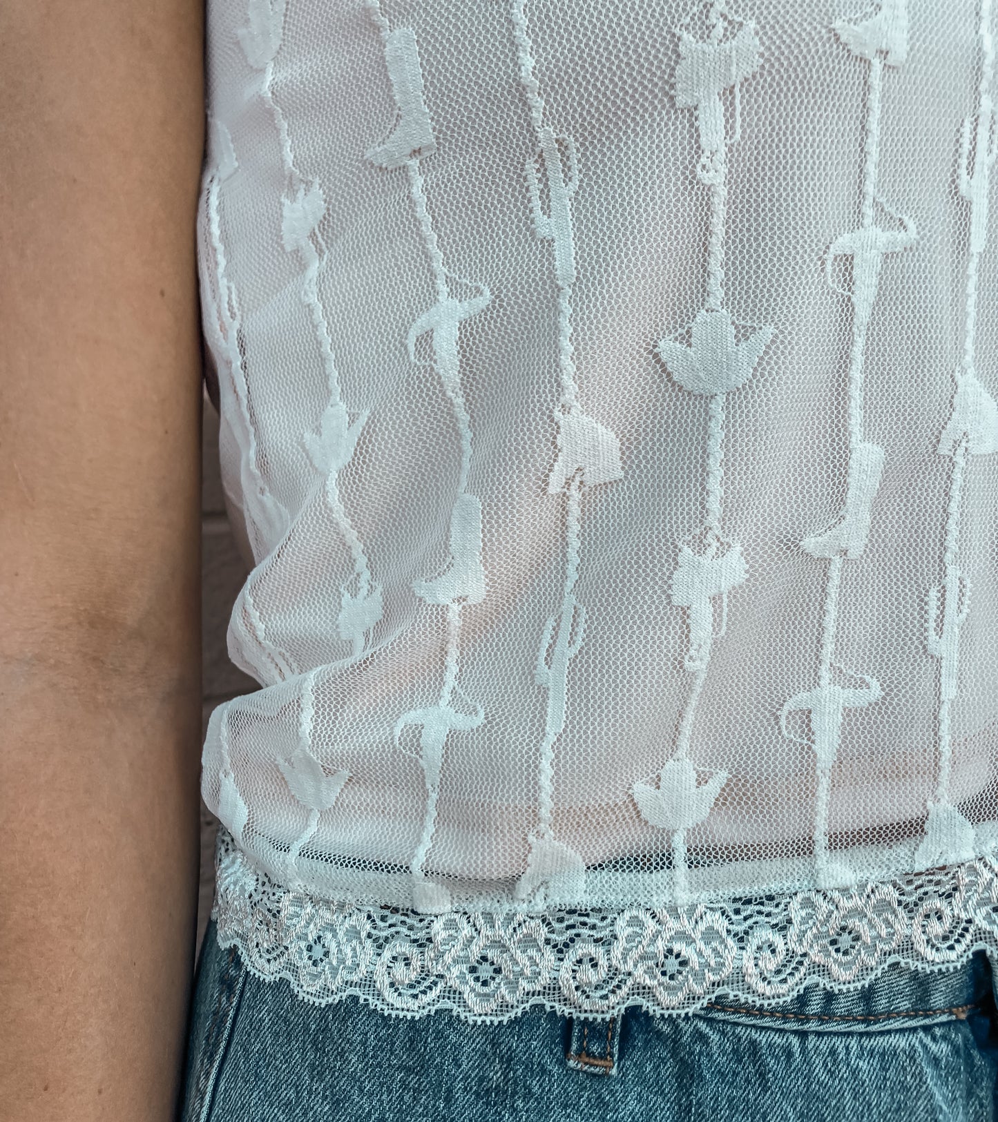 Cowgirl Dreamin’ Western Mesh Top - Cloud