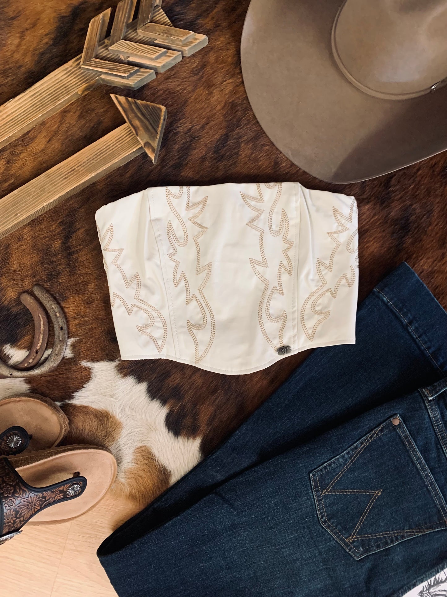 Bootstitch Embroidered Corset Top - Ivory