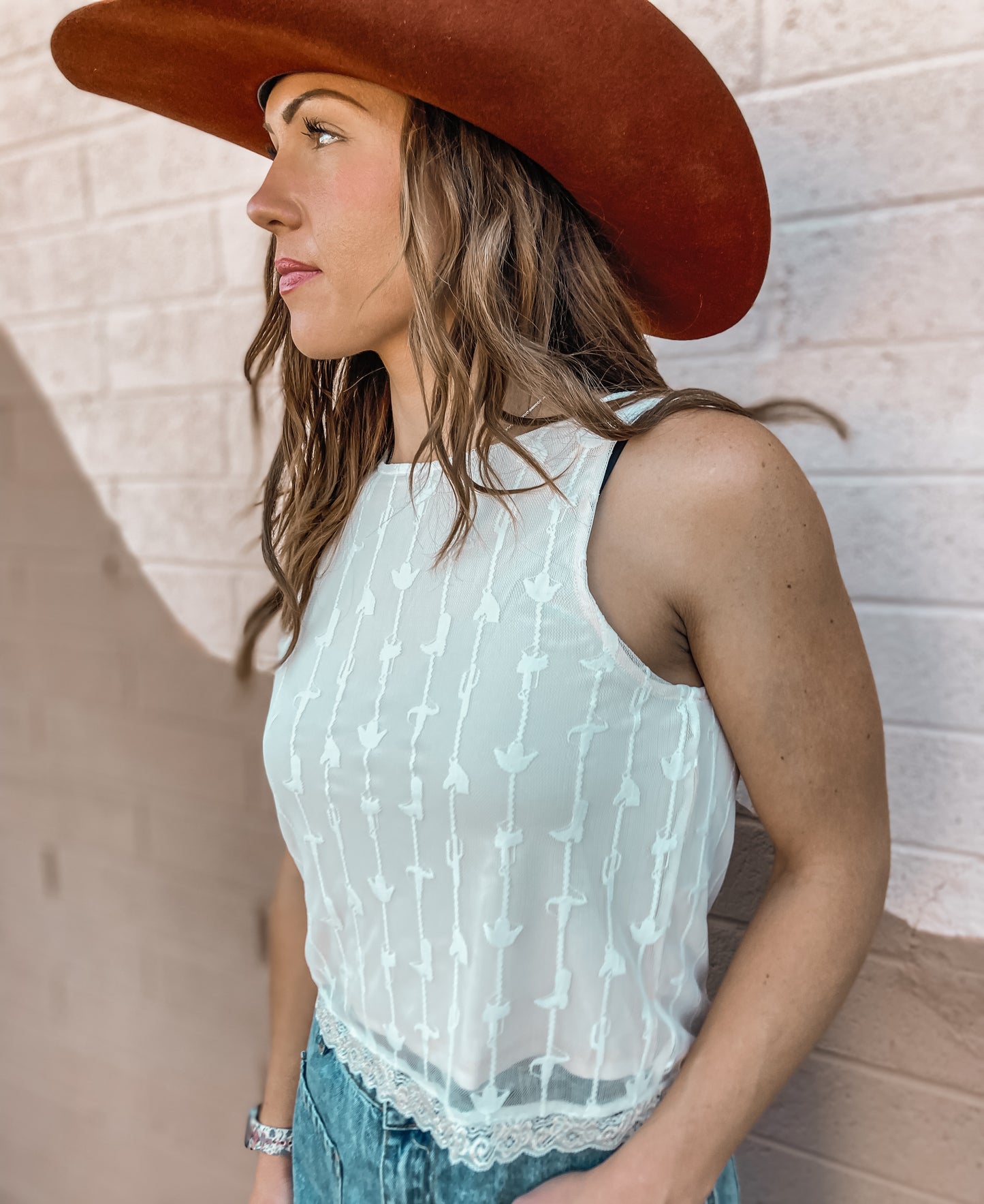 Cowgirl Dreamin’ Western Mesh Top - Cloud