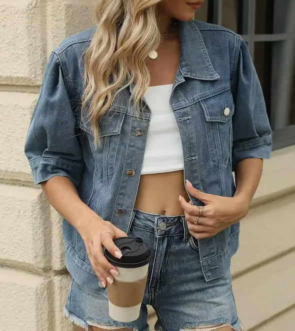Mandy Short Sleeve Denim Button Down Top
