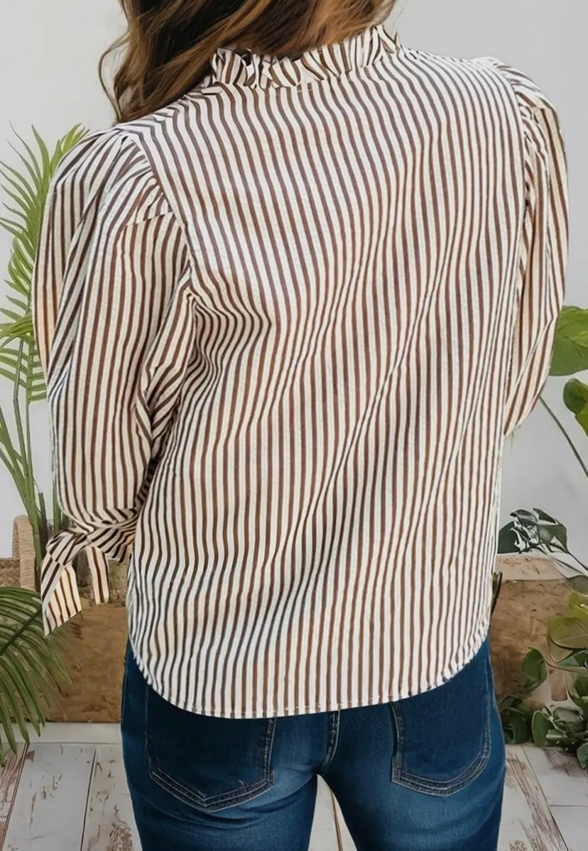 Fallon Striped V-Neck Knot Bracelet Sleeve Blouse