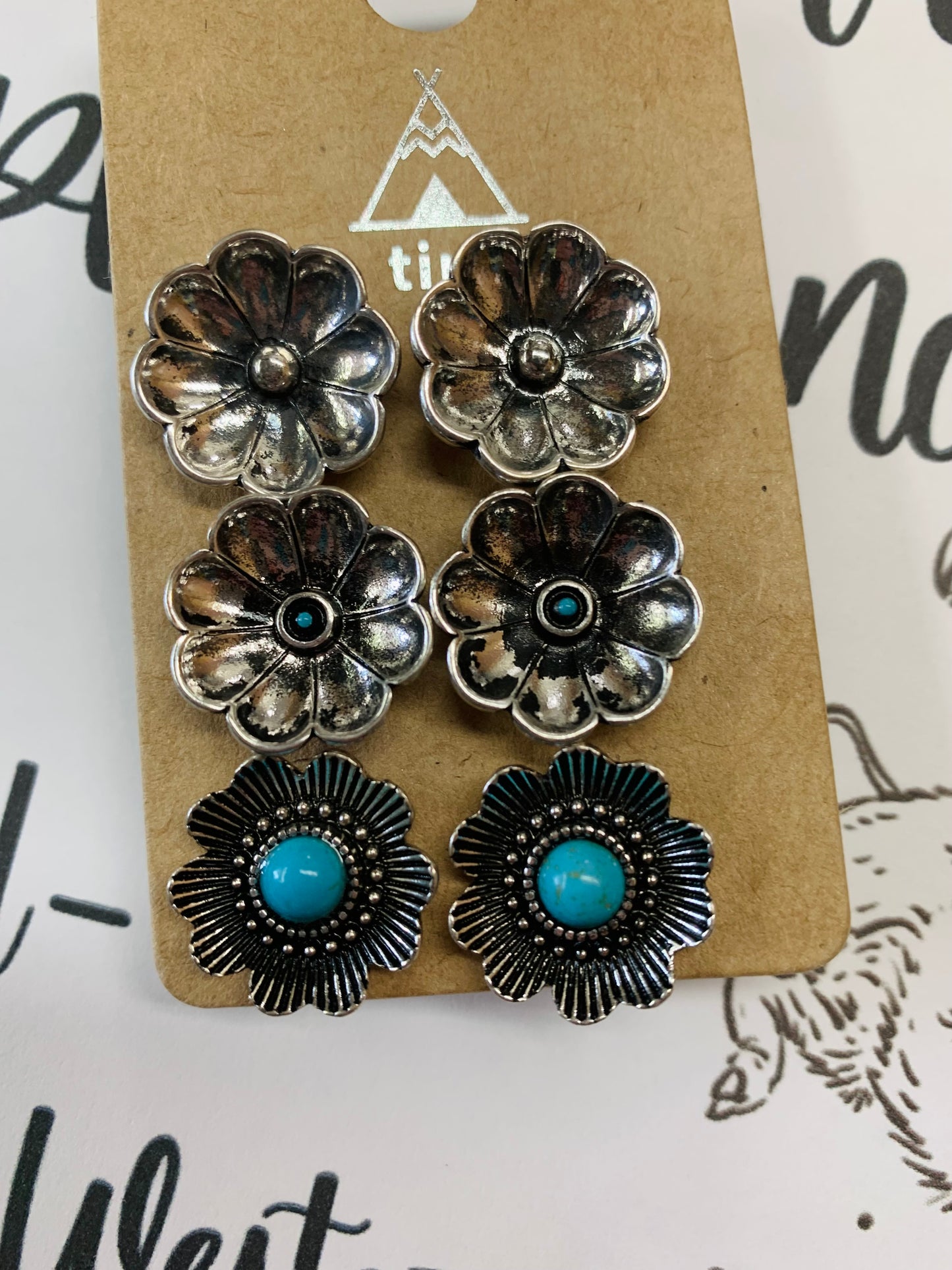 Floral Turquoise & Silvertone Earrings