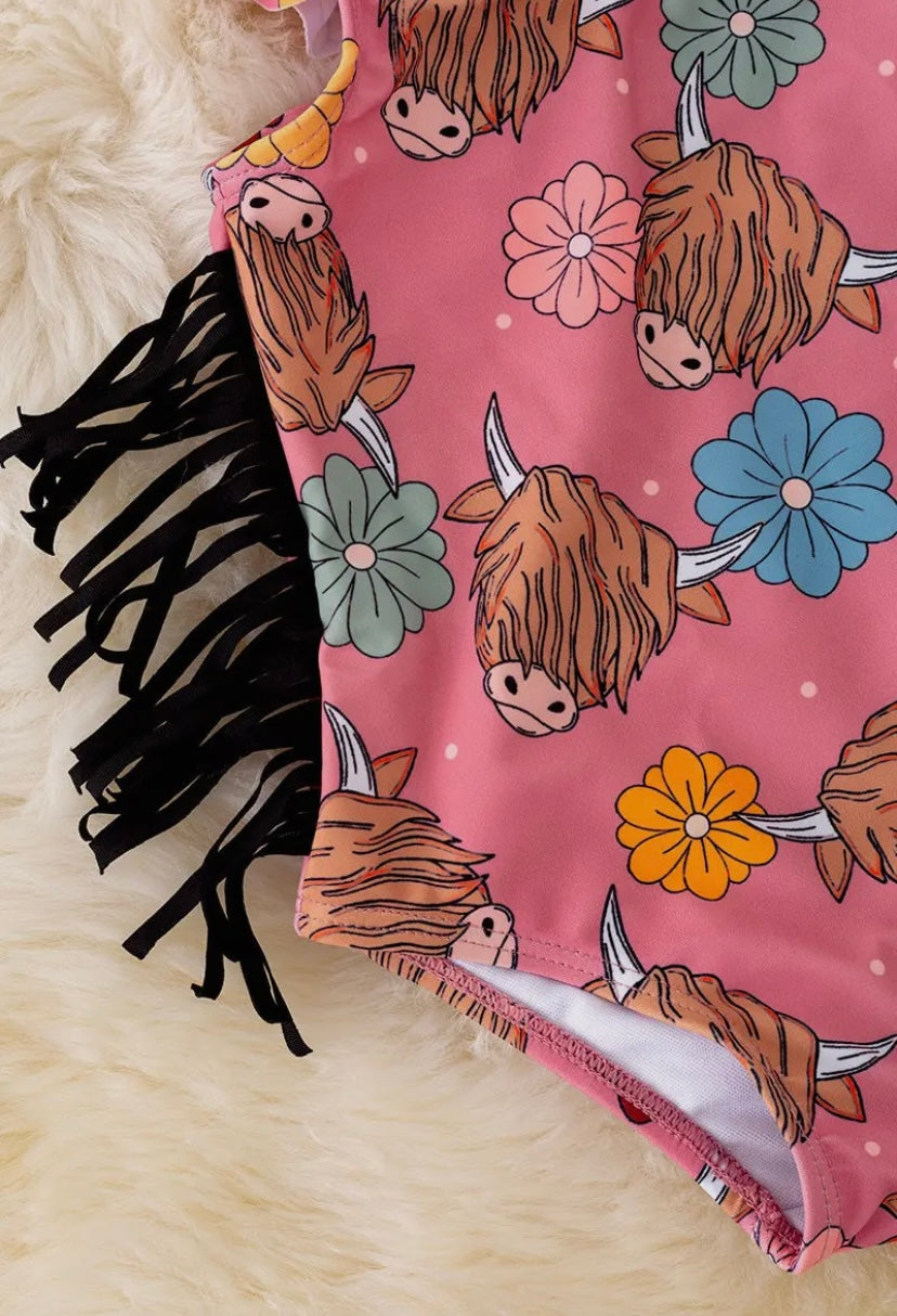 Highland Cow Baby Girl Swimsuit