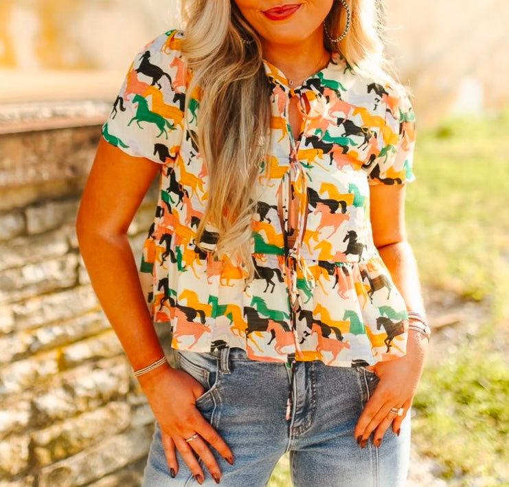 Running Ponies Puff Sleeve