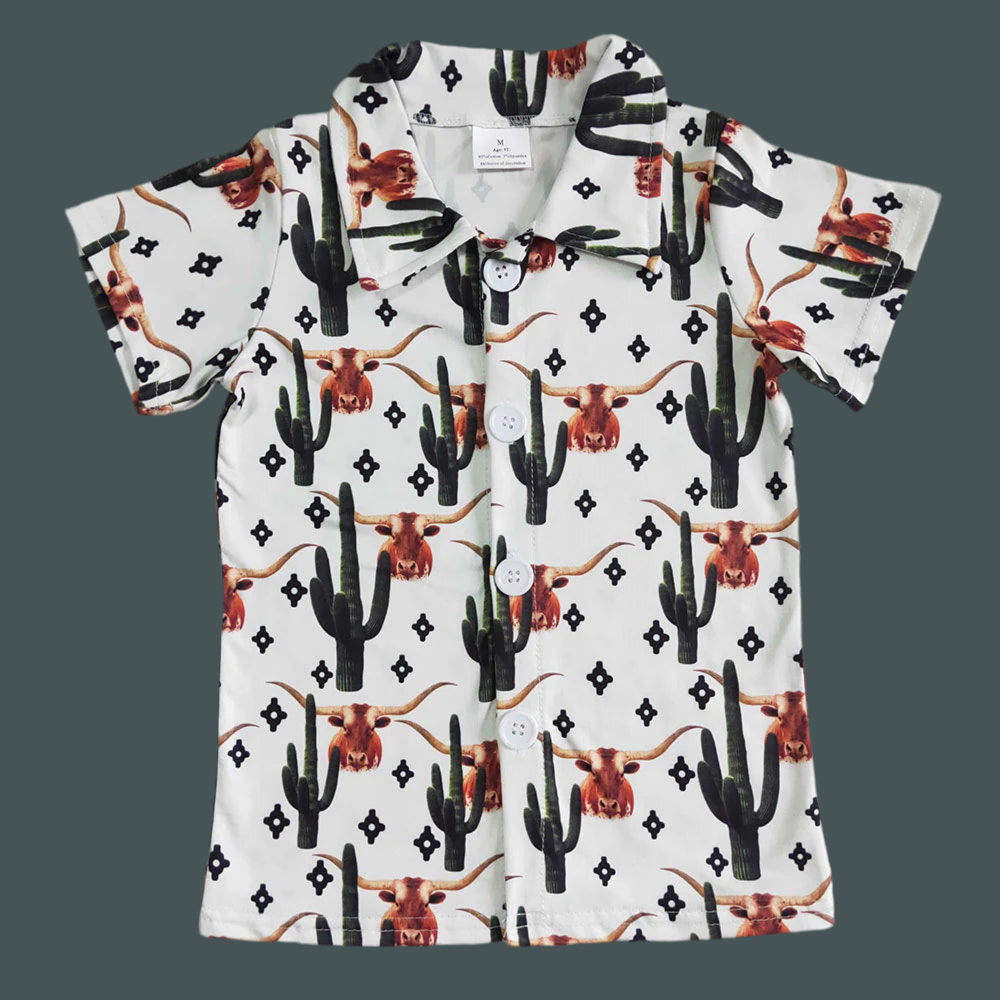 Boys Cactus Cows Short Sleeve Button Shirt