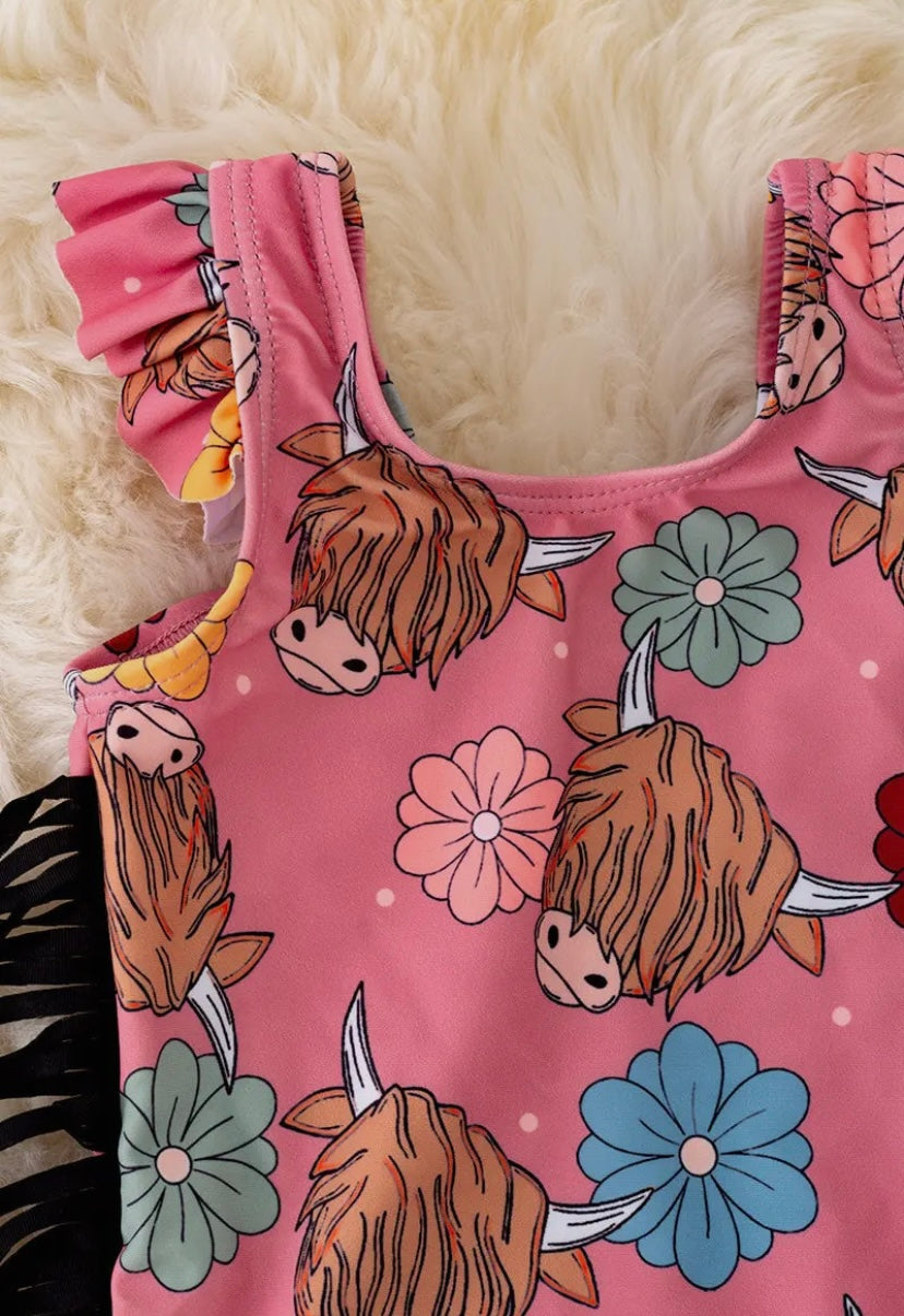Highland Cow Baby Girl Swimsuit