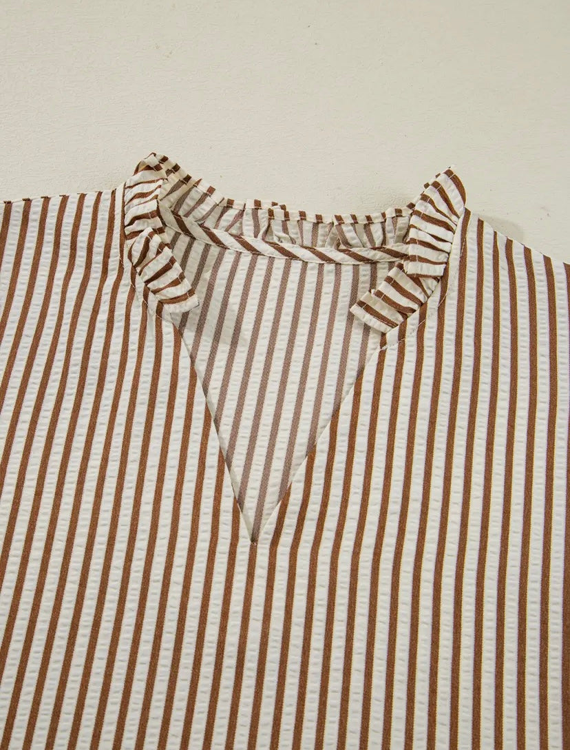 Fallon Striped V-Neck Knot Bracelet Sleeve Blouse
