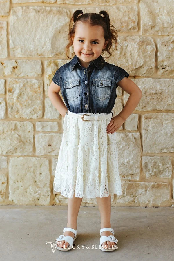 Girl’s Denim & Lace Dress