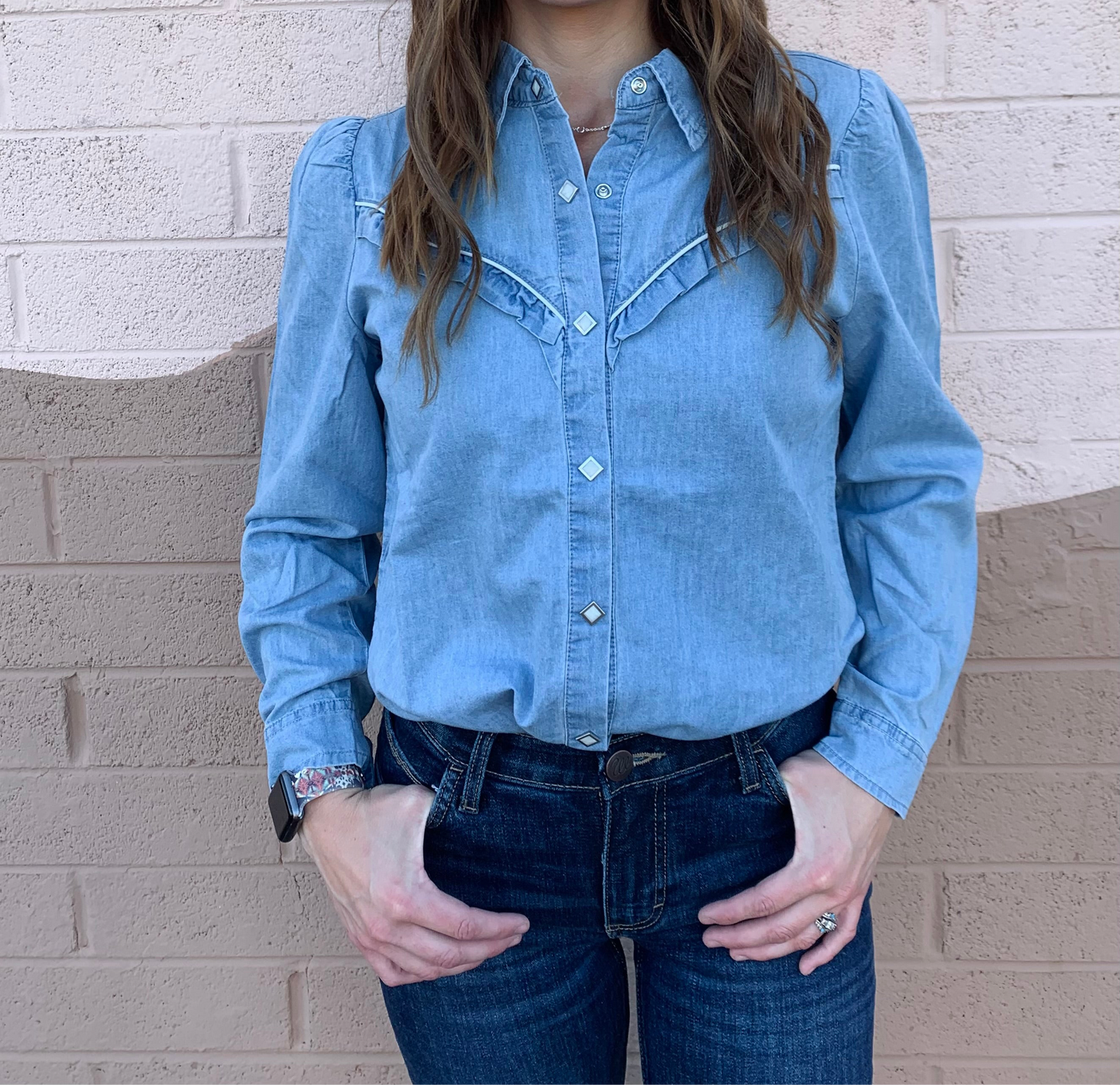 Rowdy Ruffles L/S Denim Top - Light