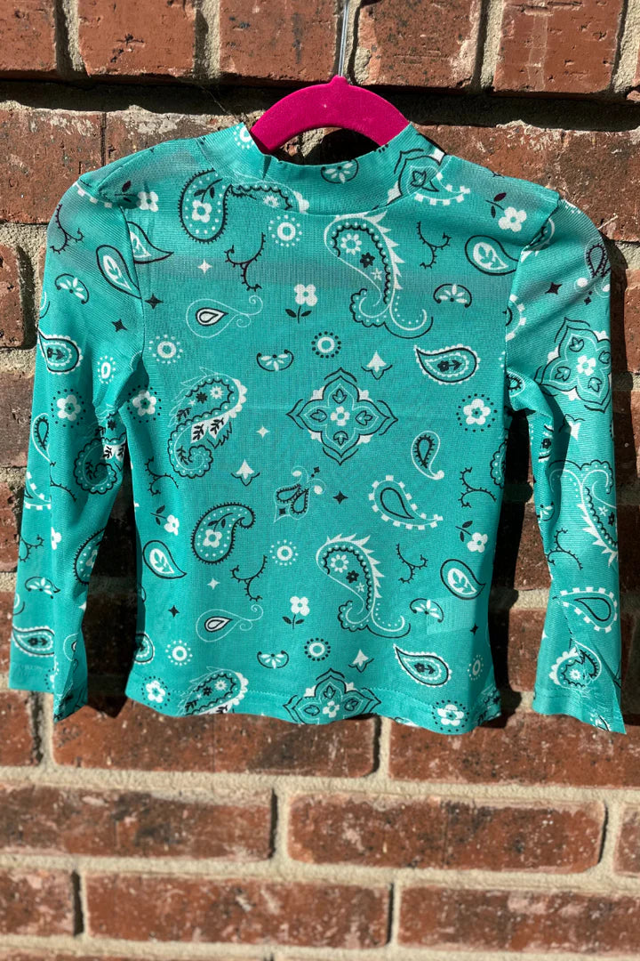 Turquoise Bandana Babe Mesh Top- Kids