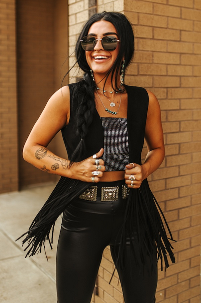 Mustang Sally Black Suede Fringe Vest