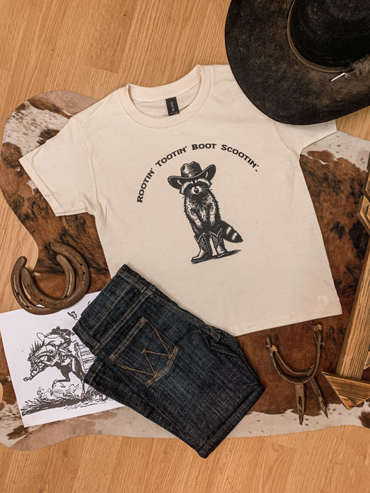 Rootin’ Tootin’ Raccoon Youth Tee-Natural