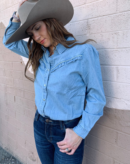 Rowdy Ruffles L/S Denim Top - Light