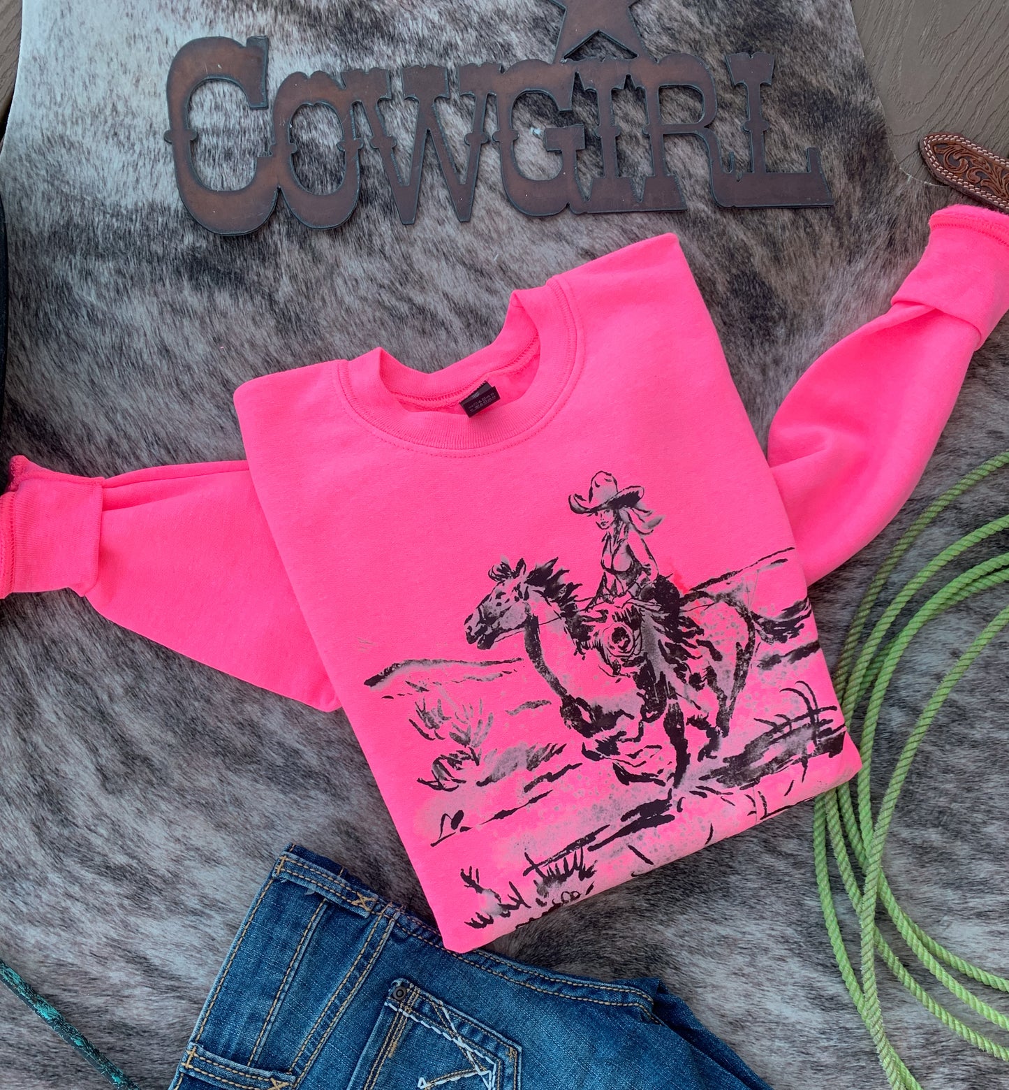 Ride On Cowgirl Youth Crewneck Sweatshirt