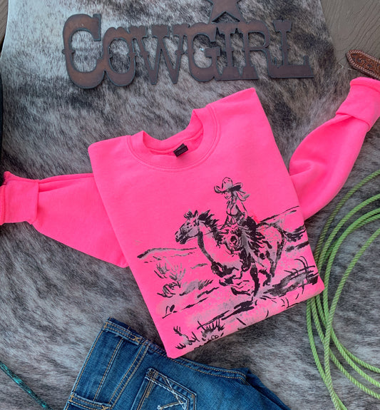 Ride On Cowgirl Youth Crewneck Sweatshirt