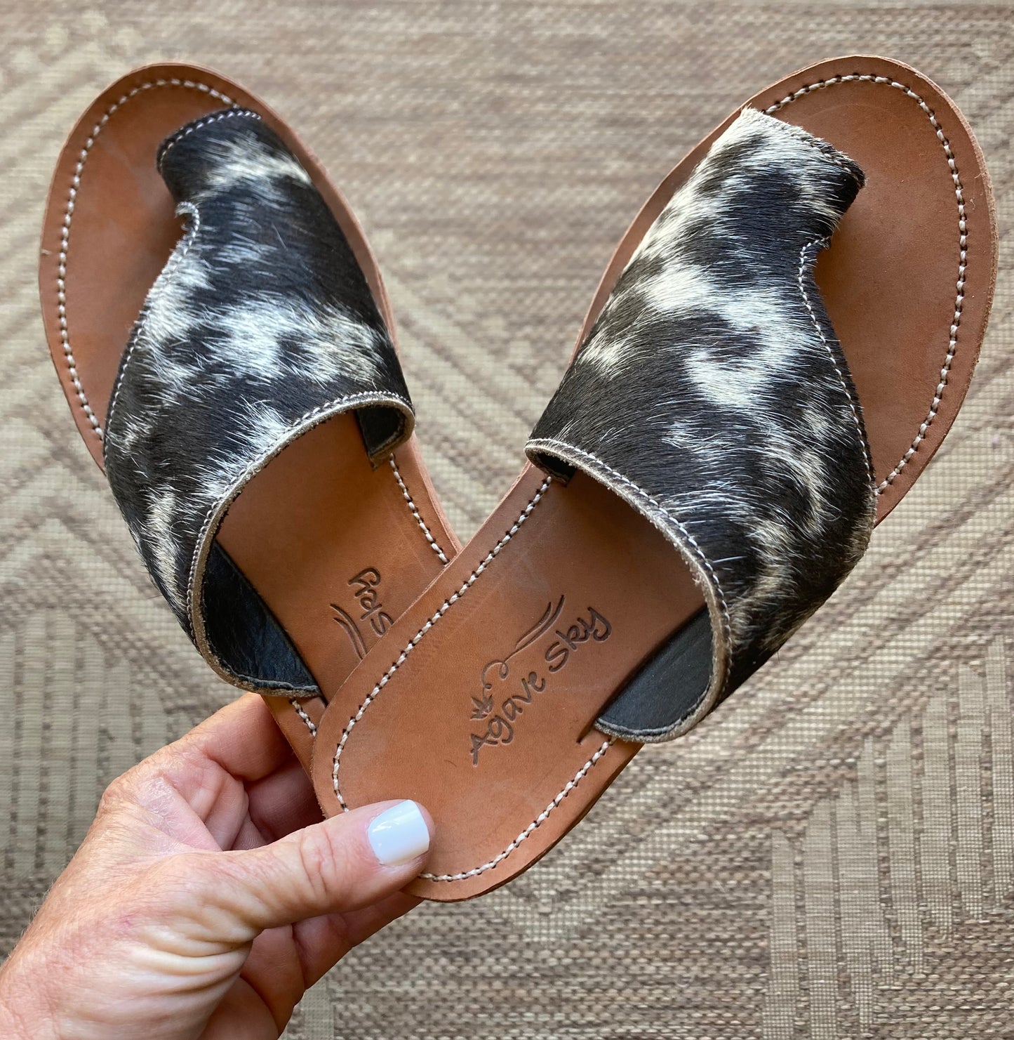 Black Cowhide Slip on Sandals