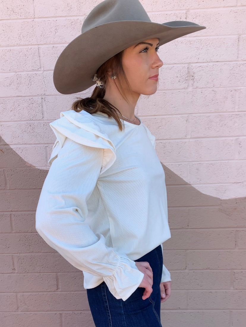 Ruffled Longsleeve Ribbed Top