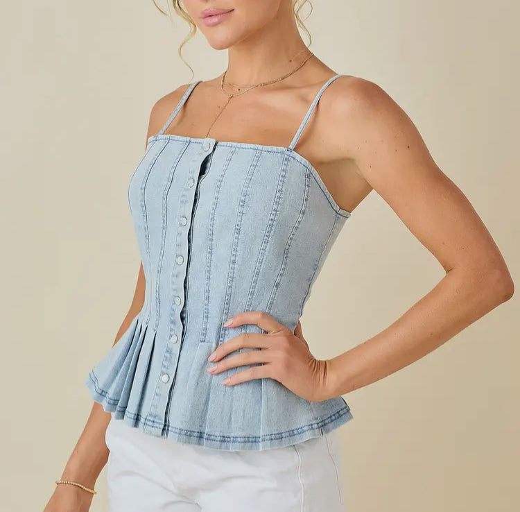 Laramie Pleated Denim Cami Top
