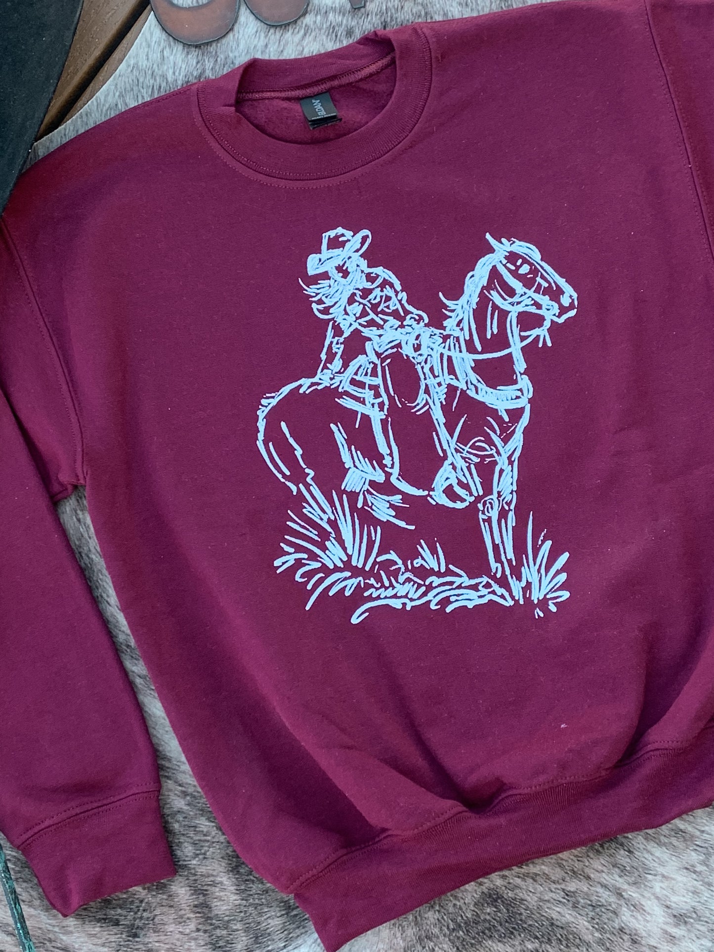 Maroon Cowgirl Youth Crewneck Sweatshirt