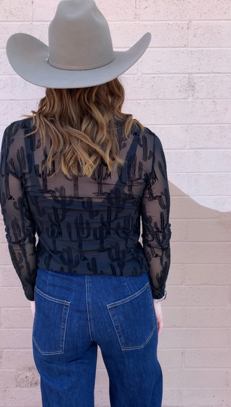 All About Cactus Longsleeve Mesh Top