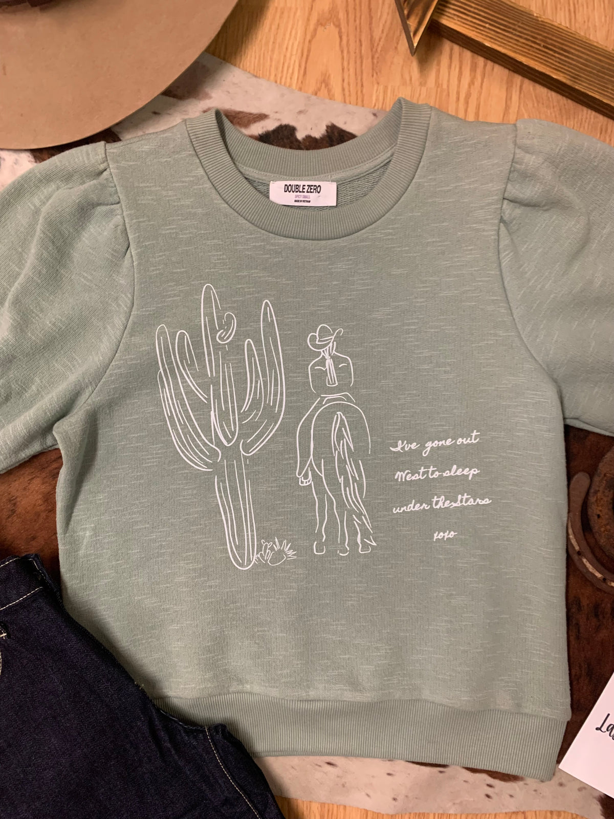 Out West Puff Sleeve Top- Sage