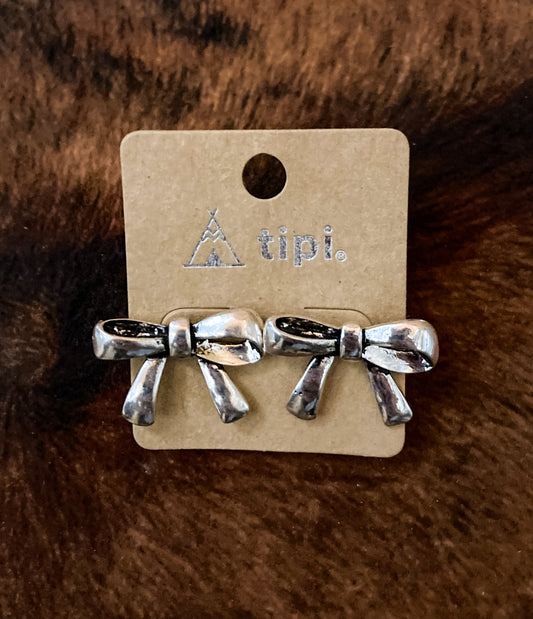 Silver Bow Stud Earrings