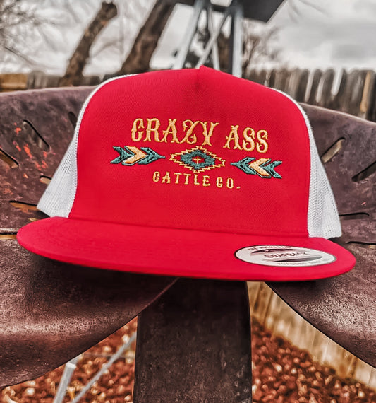 Crazy Ass Cattle Co Embroidered Trucker Hat - Red