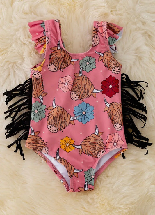 Highland Cow Baby Girl Swimsuit