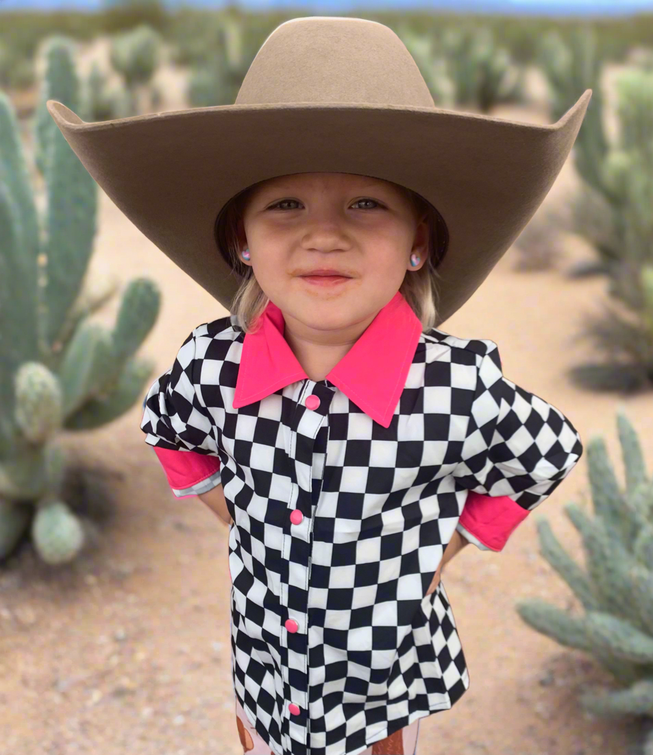 Checkered Cowgirl Youth Pearl Snap Button Up