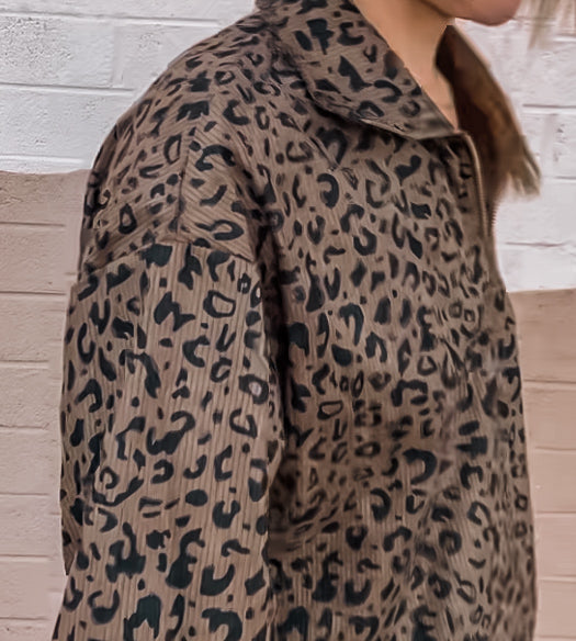 Feisty Cowgirl Leopard Print Quarter Zip Pullover