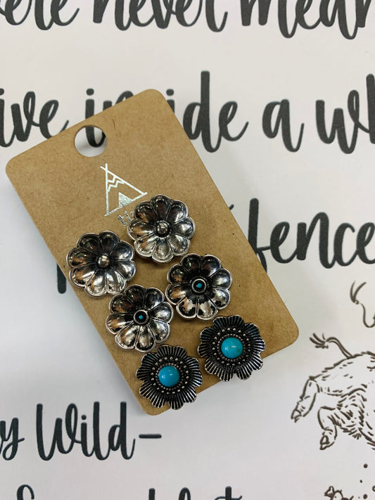 Floral Turquoise & Silvertone Earrings
