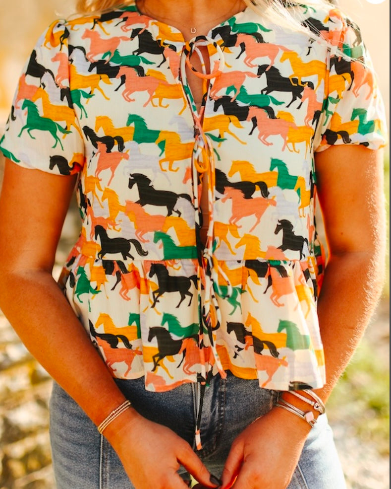 Running Ponies Puff Sleeve