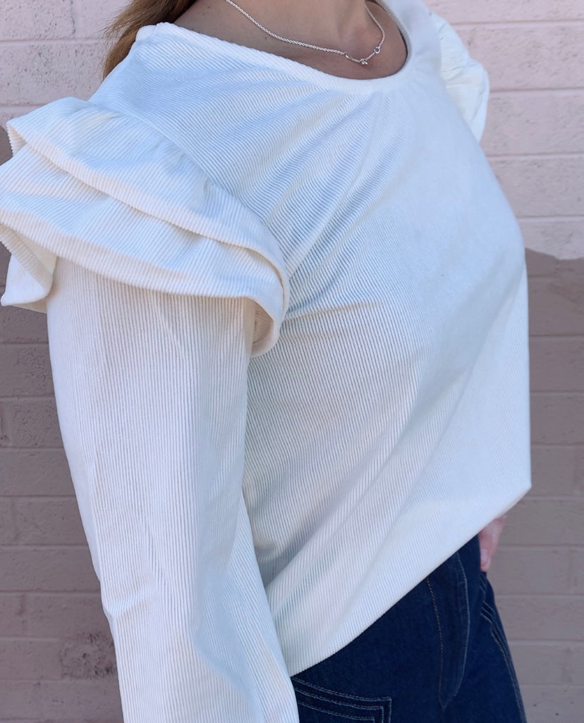 Ruffled Longsleeve Ribbed Top