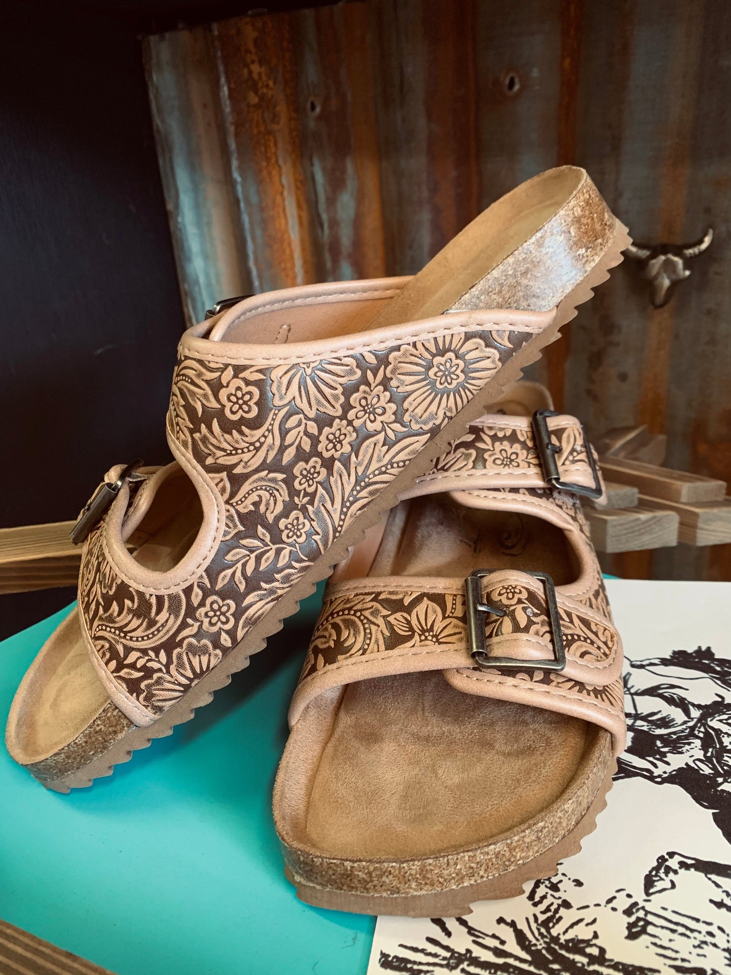 Lonesome Dove Tooled Leather Sandals