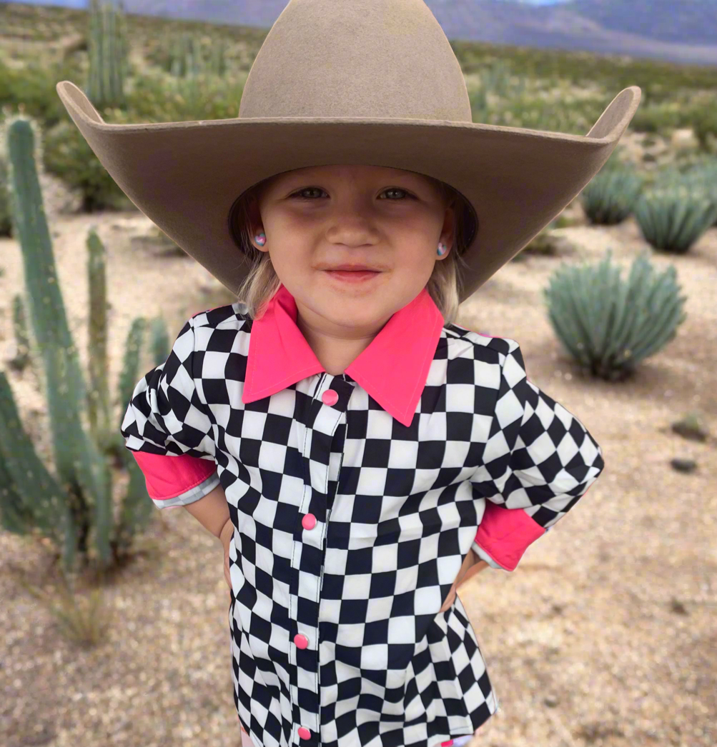 Checkered Cowgirl Youth Pearl Snap Button Up