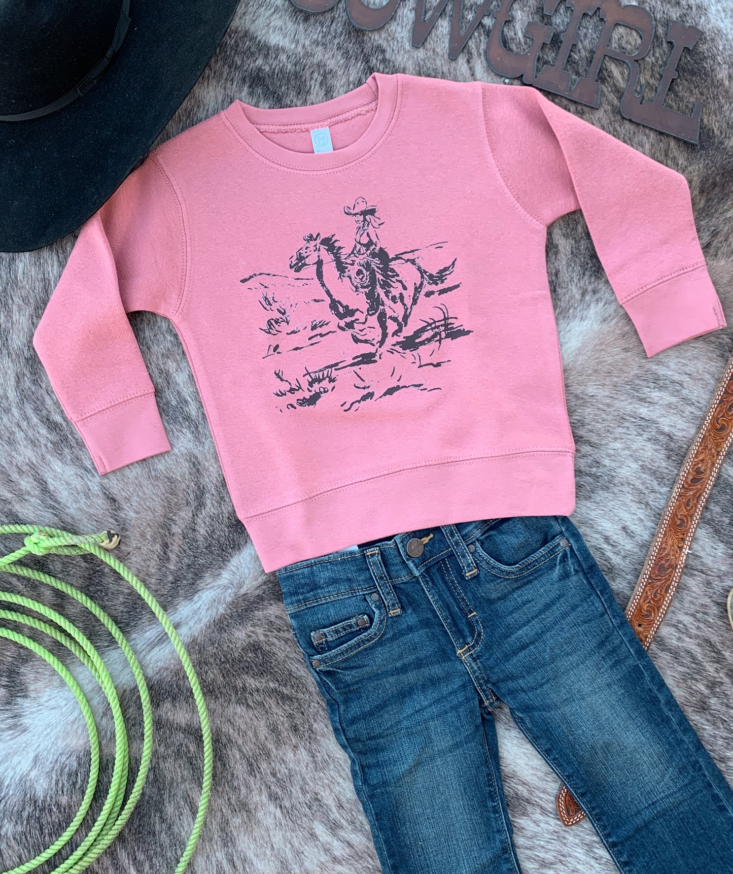 Ride On Cowgirl Toddler/Youth Crewneck Sweatshirt