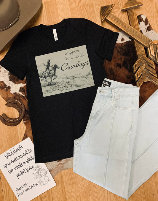 Support Your Local Cowboys Tee-Black
