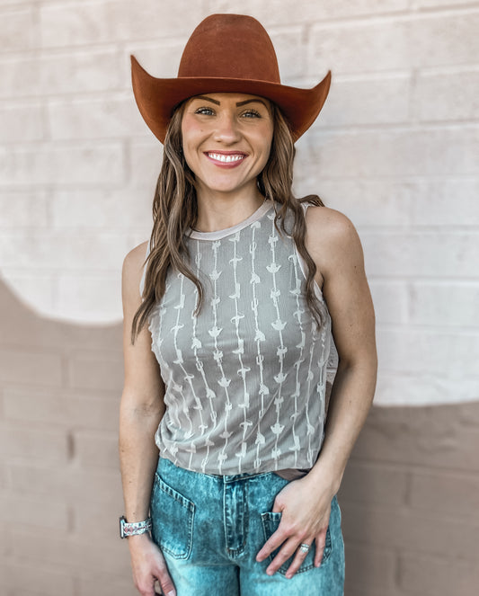 My Lady Lace Western Mesh Top - Bone