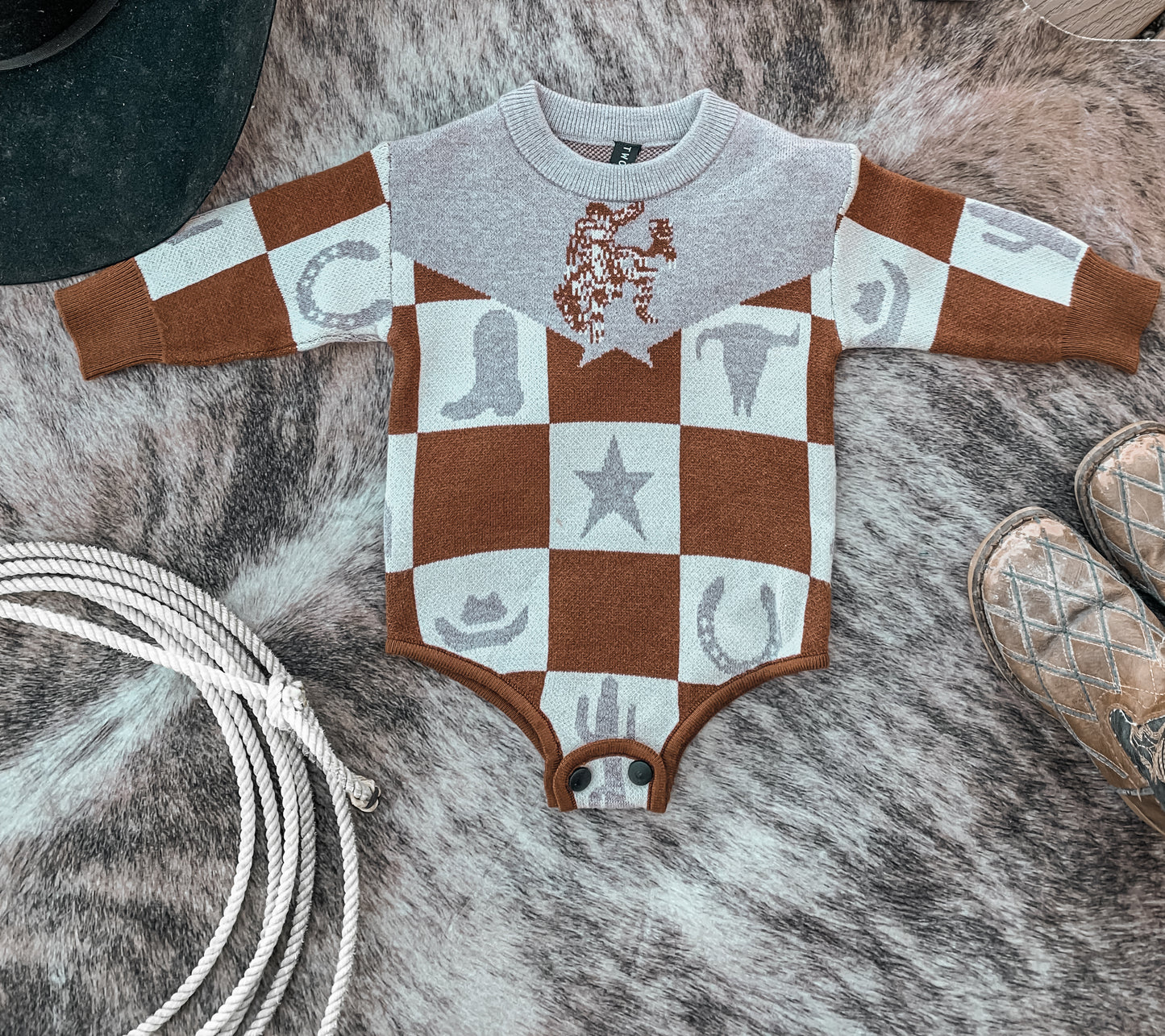 Checkered Bronc Sweater Onesie