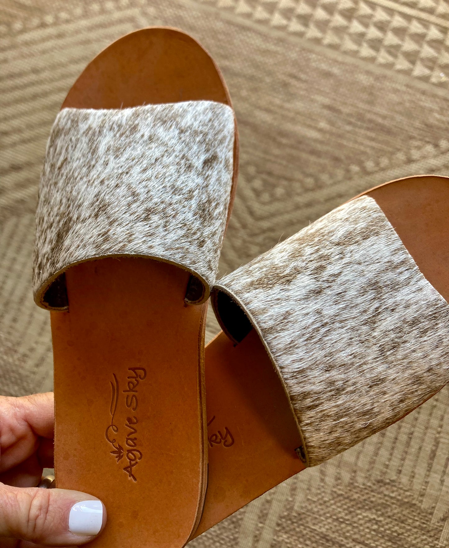 Brown Cowhide Slip on Sandals