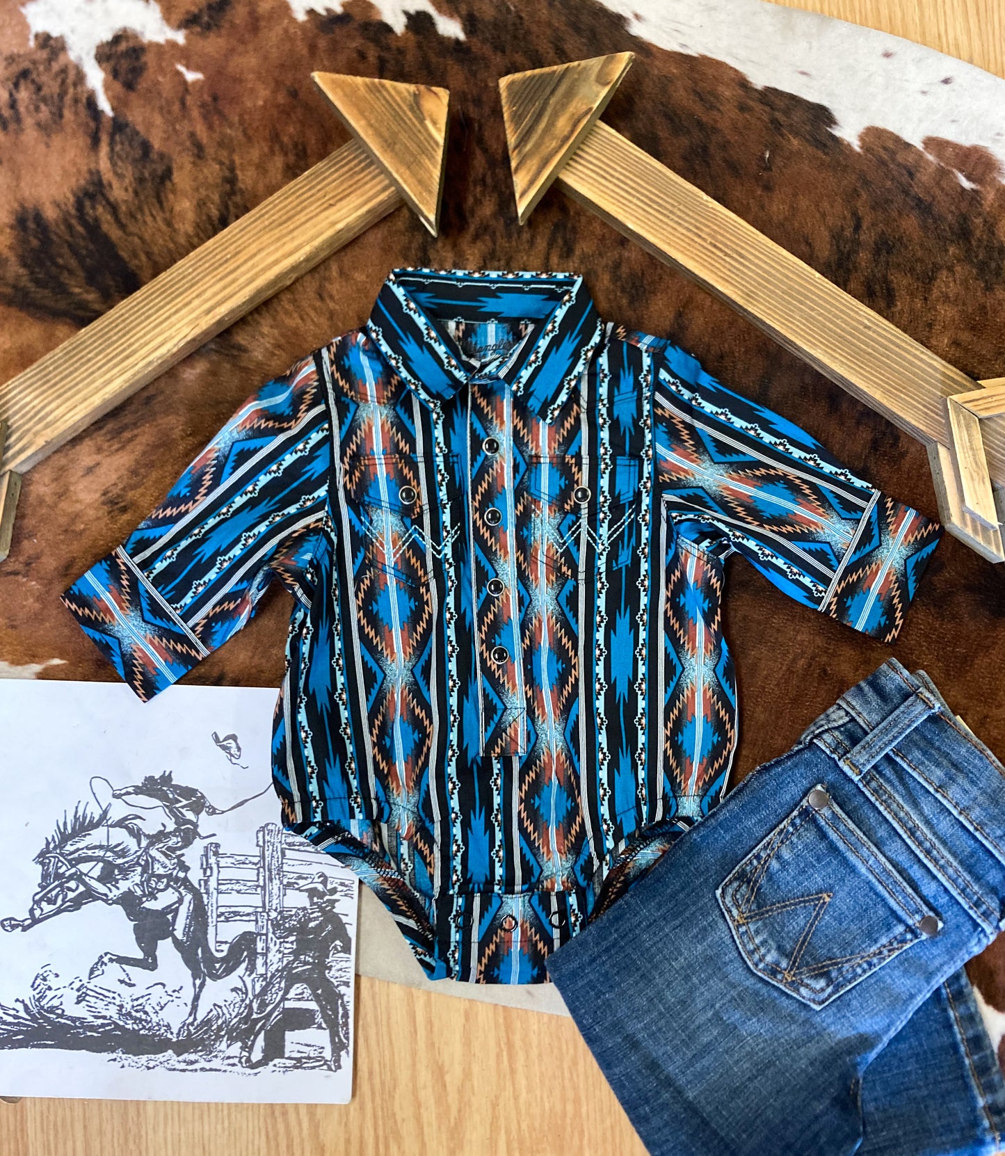 Wrangler Aztec Baby Boy Longsleeve Button Up Onesie