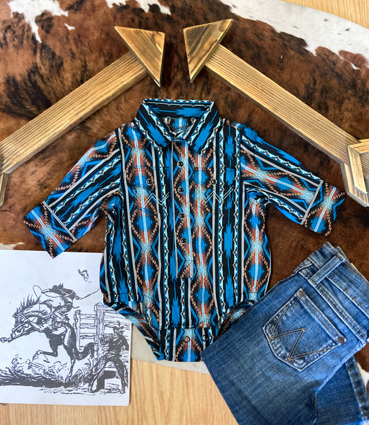 Wrangler Aztec Baby Boy Longsleeve Button Up Onesie