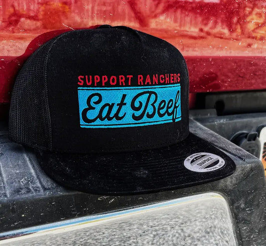 Support Ranchers Eat Beef Embroidered Trucker Hat - Black
