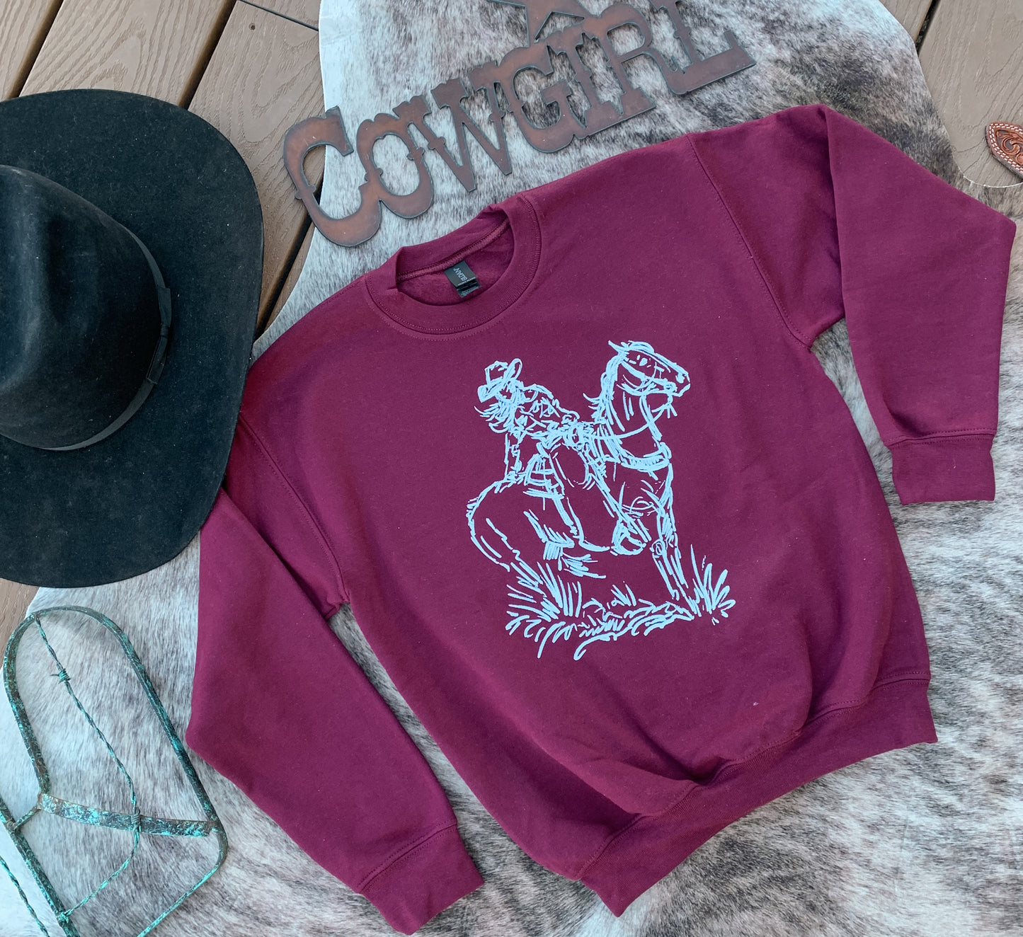 Maroon Cowgirl Youth Crewneck Sweatshirt