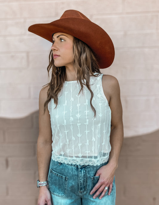 Cowgirl Dreamin’ Western Mesh Top - Cloud