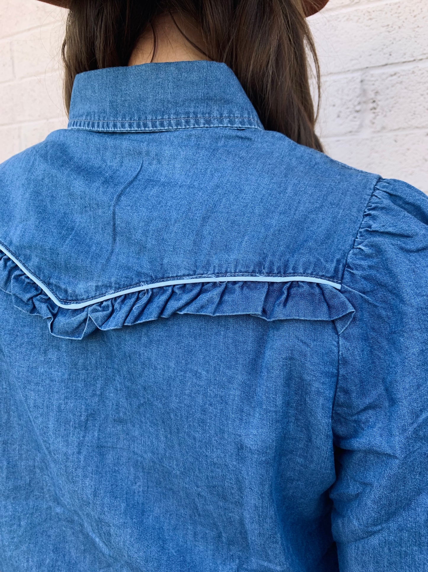 Rowdy Ruffles L/S Denim Top - Dark