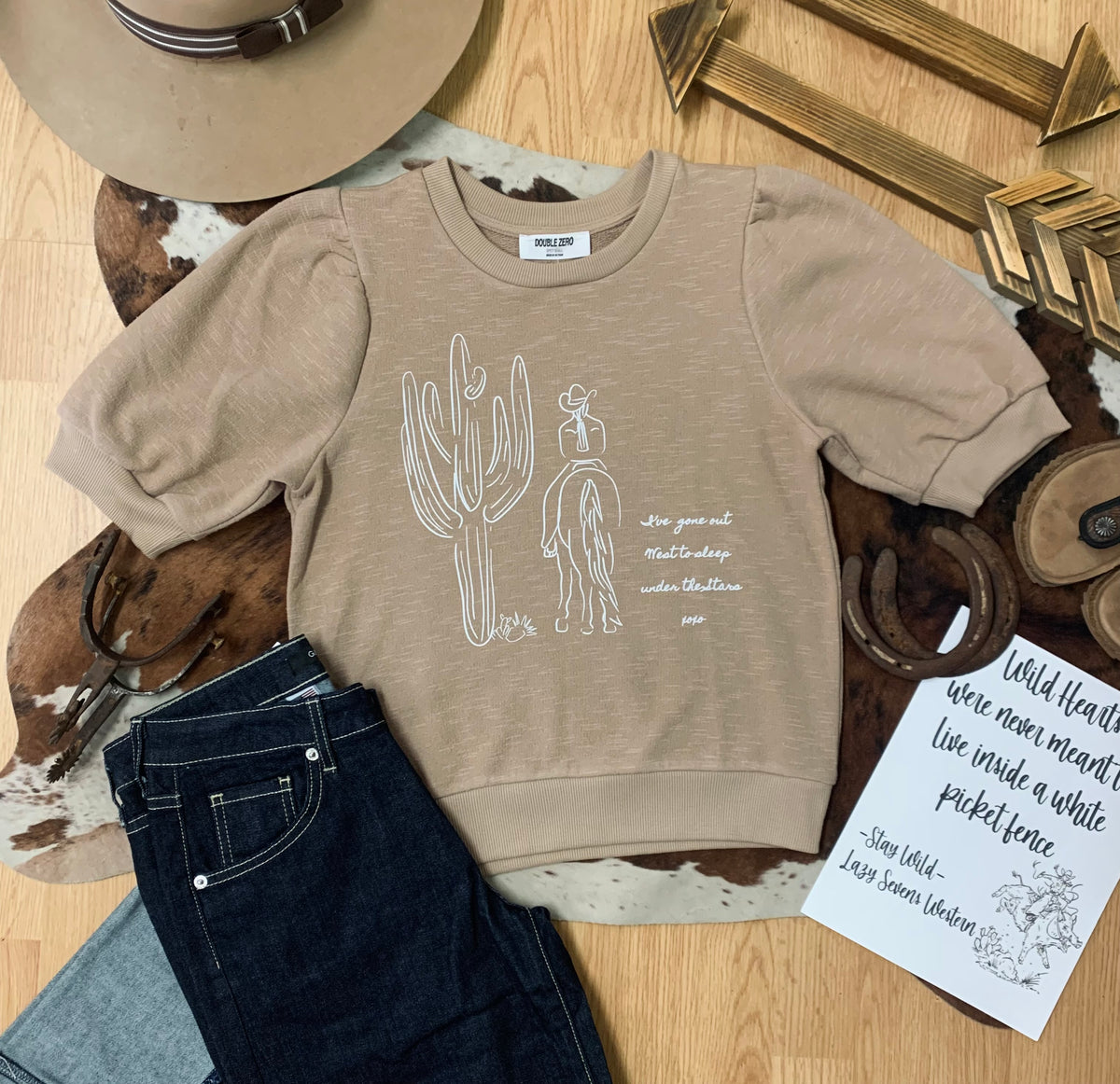 Out West Puff Sleeve Top- Tan