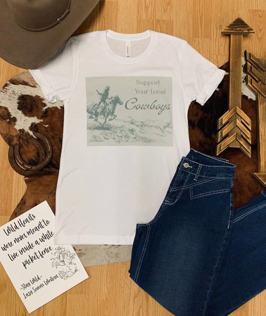 Support Your Local Cowboys Tee-White